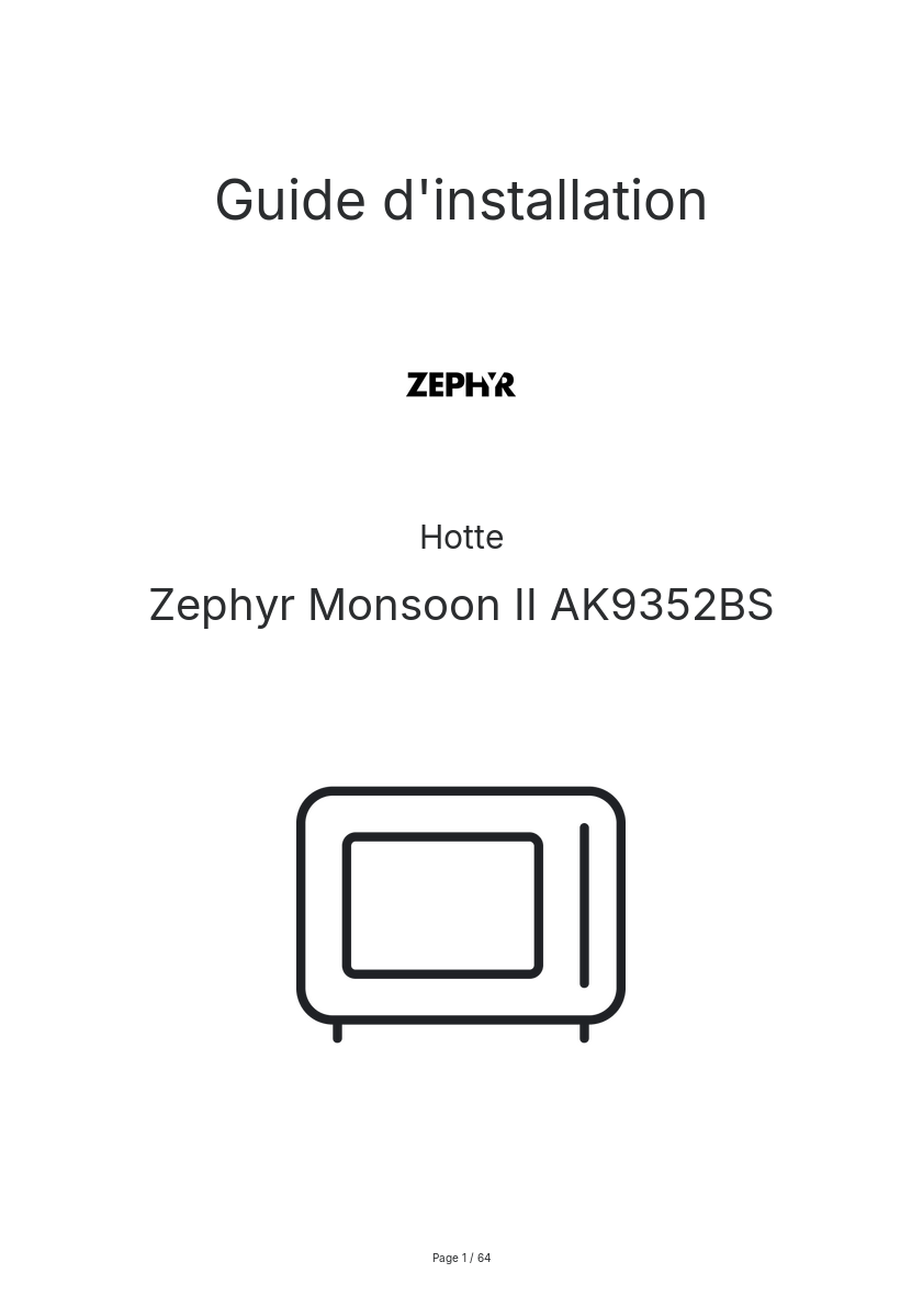Page n°1 - Guide d'installation Zephyr Monsoon II AK9352BS