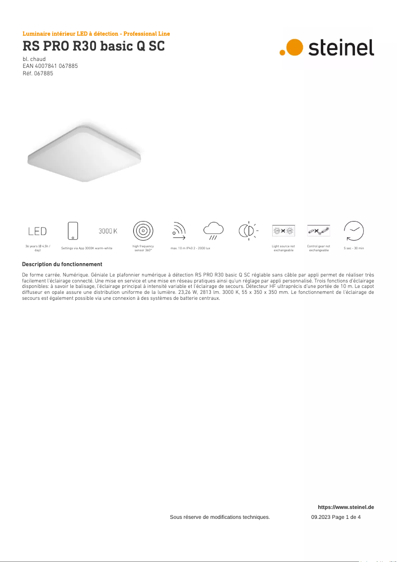 Página 1 del manual Ficha técnica Steinel RS PRO R30 Basic Q SC
