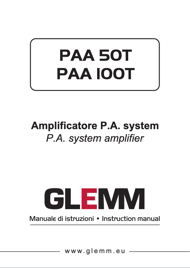 Page n°1 - Manuel utilisateur Glemm PAA 50T