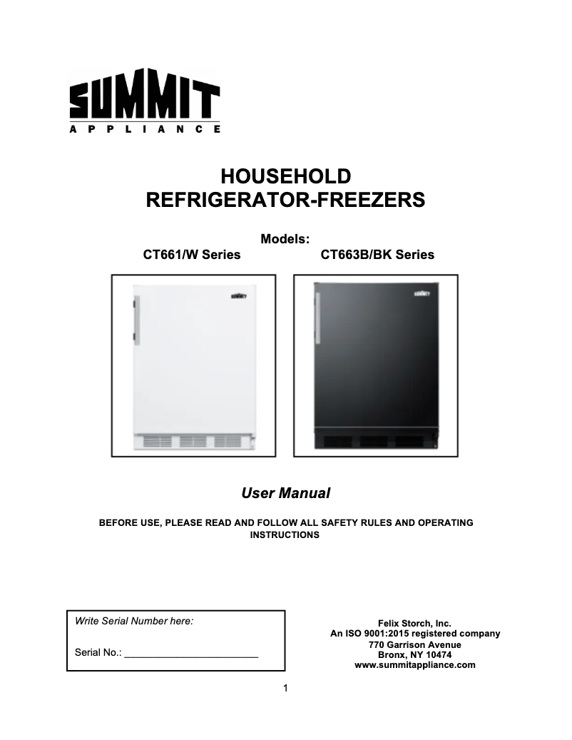 Page n°1 - Manuel utilisateur Summit CT661WSSHV