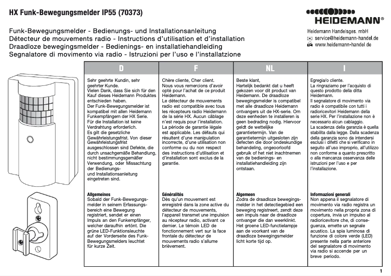 Page n°1 - Manuel utilisateur Heidemann 70373