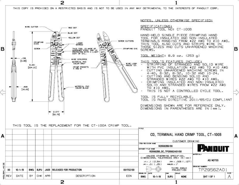 Page n°1 - Dessin technique Panduit CT-100B