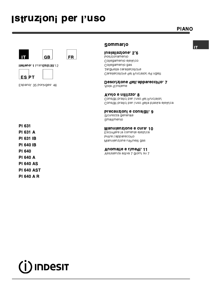 Page n°1 - Manuel utilisateur Indesit PI 640 (WH) IB