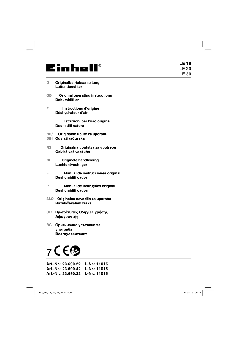 Page n°1 - Manuel utilisateur Einhell LE 20