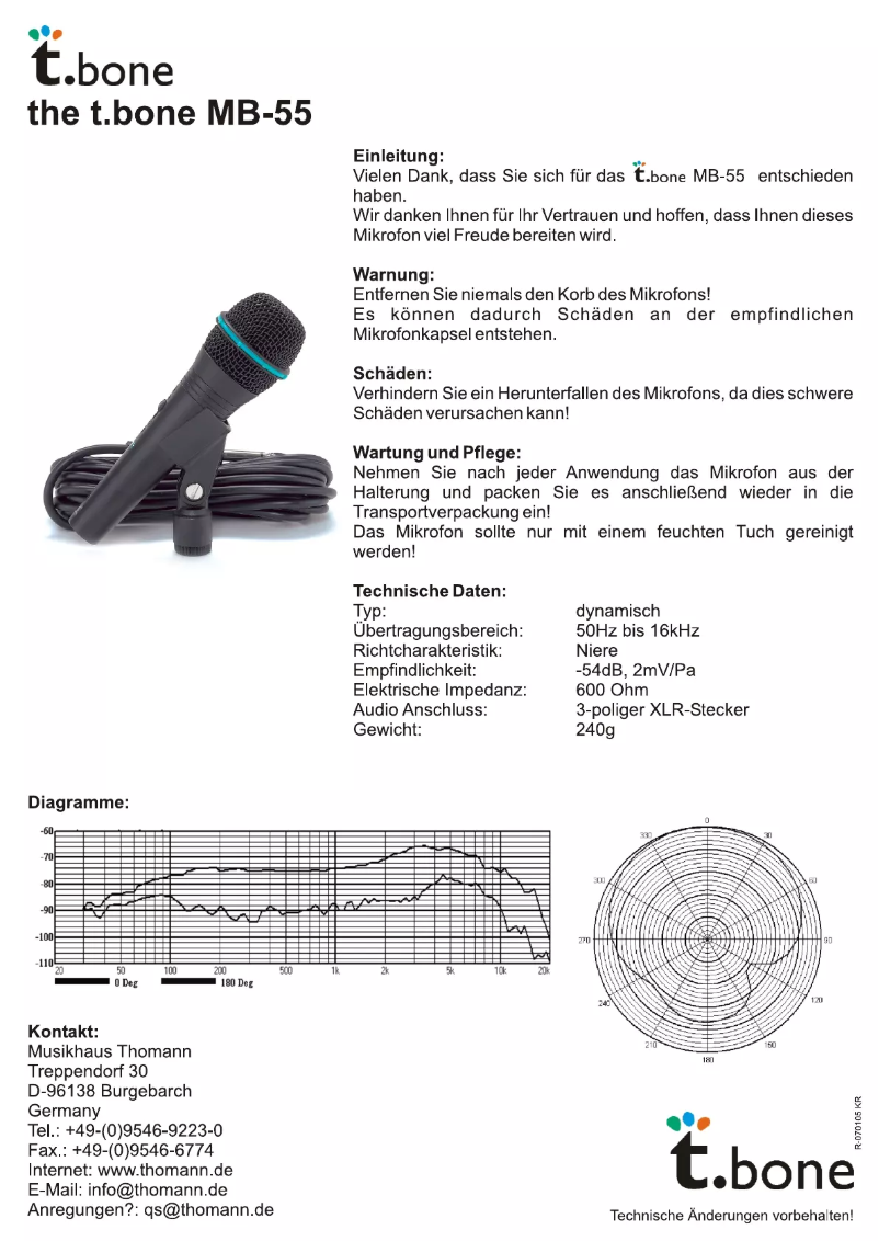 Page 1 de la notice Manuel utilisateur the t.bone MB-55