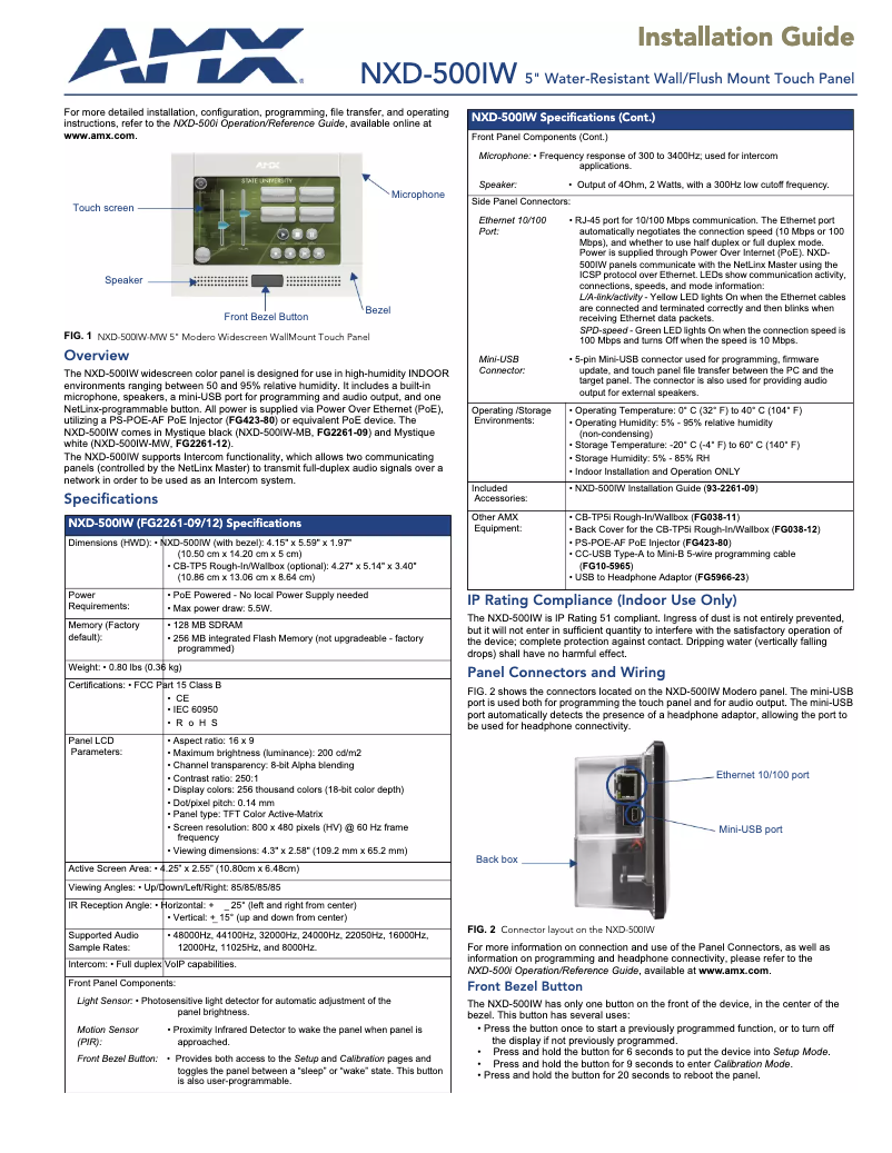 Page 1 de la notice Manuel utilisateur AMX NXD-500iW-MB