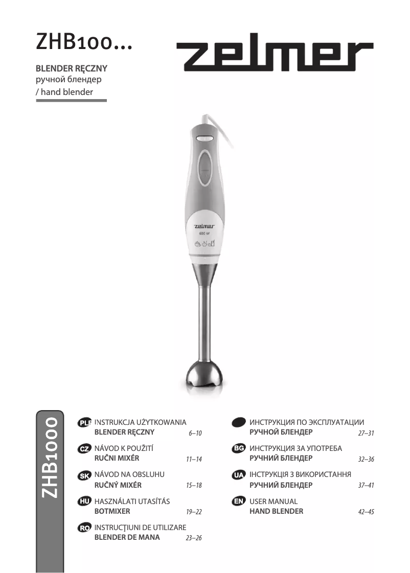 Page 1 de la notice Manuel utilisateur Zelmer ZHB1004S