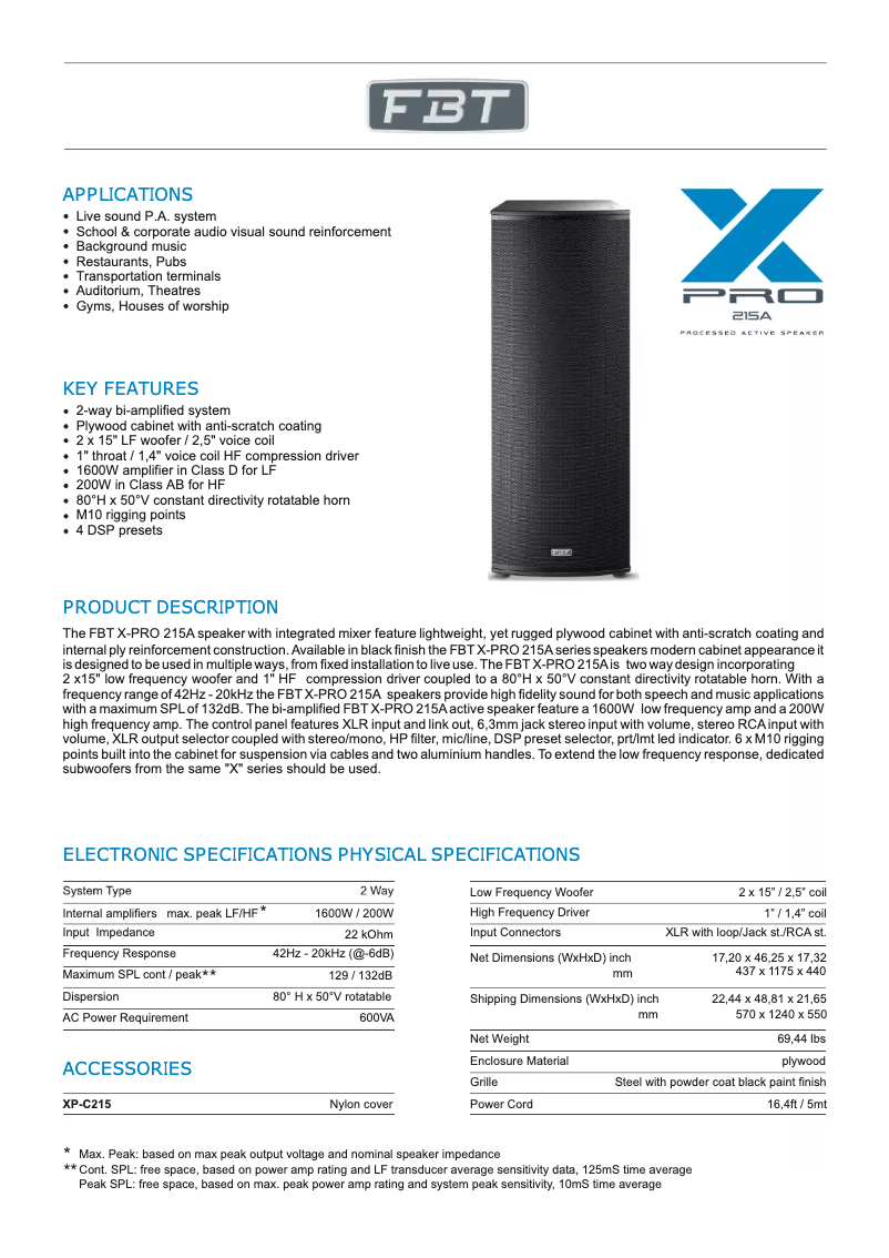 Page n°1 - Manuel utilisateur FBT X-Pro 215A