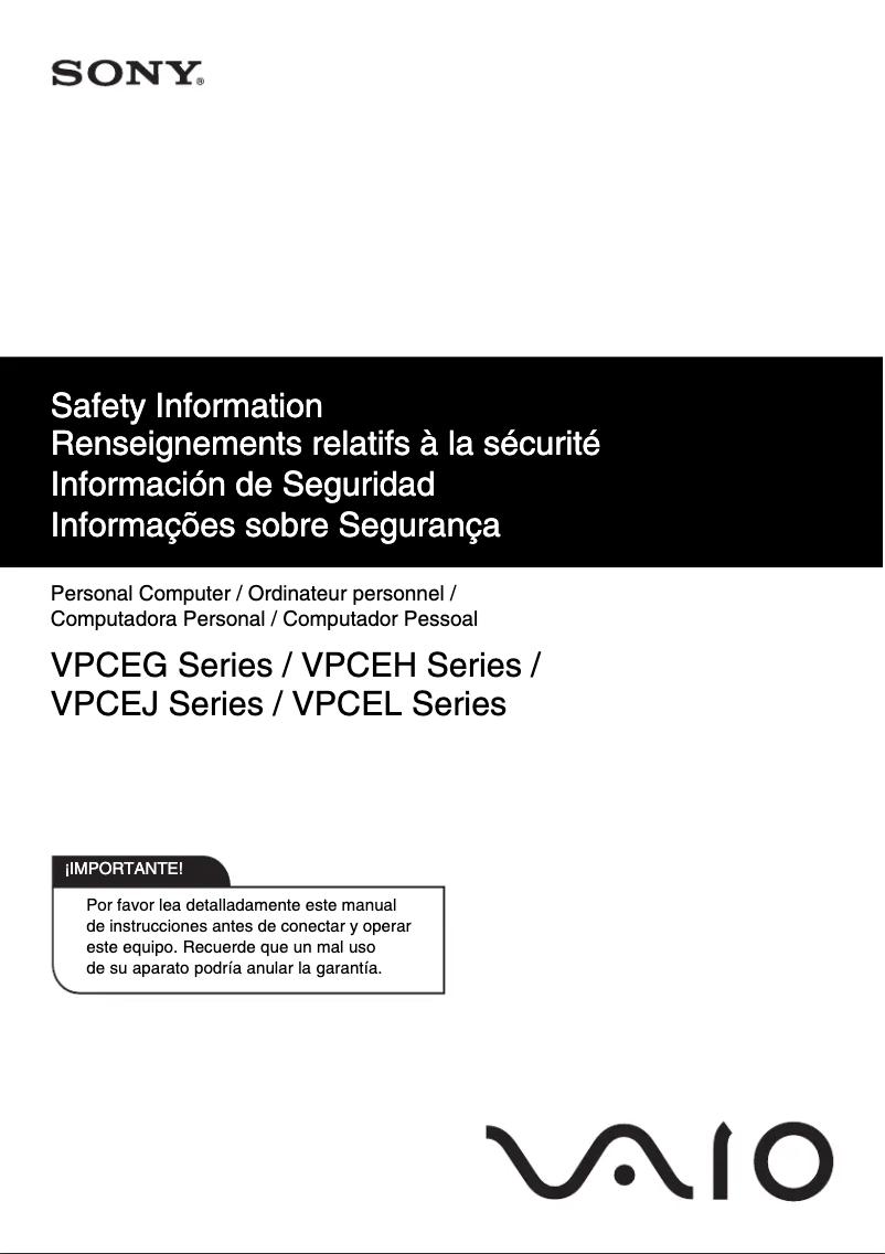 Page n°1 - Instructions de sécurité Sony Vaio VPCEH18GM