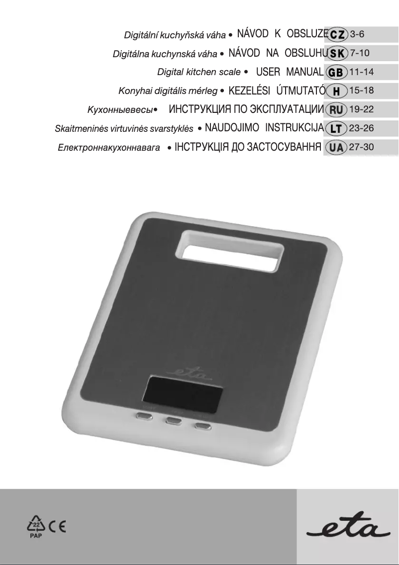 Page 1 de la notice Manuel utilisateur Eta 077790000