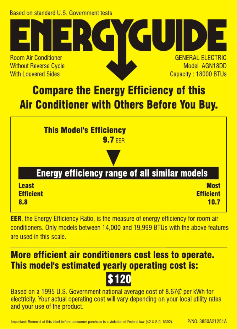 Page n°1 - Label énergétique GE AGN18DD