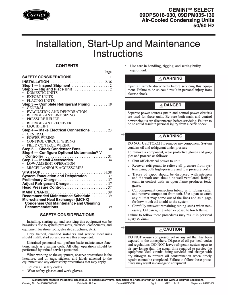 Page 1 de la notice Manuel utilisateur Carrier Gemini 09DP