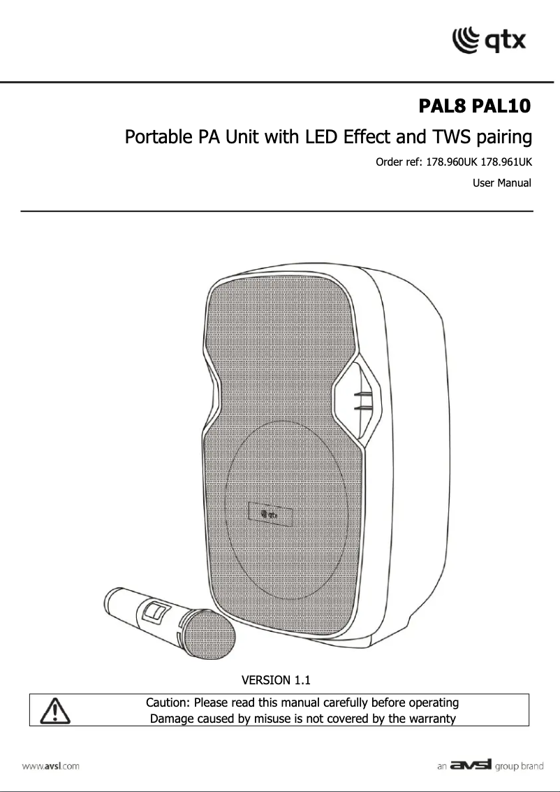 Page 1 de la notice Manuel utilisateur Qtx PAL10