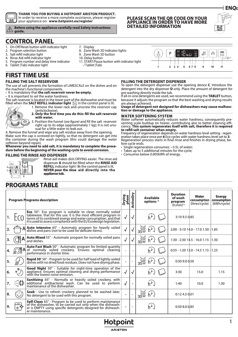 Page n°1 - Manuel utilisateur Hotpoint H0I D534A S