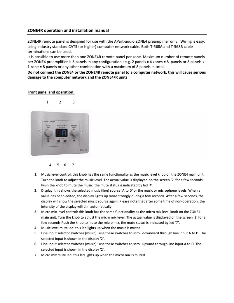 Page 1 de la notice Manuel utilisateur APart ZONE4R