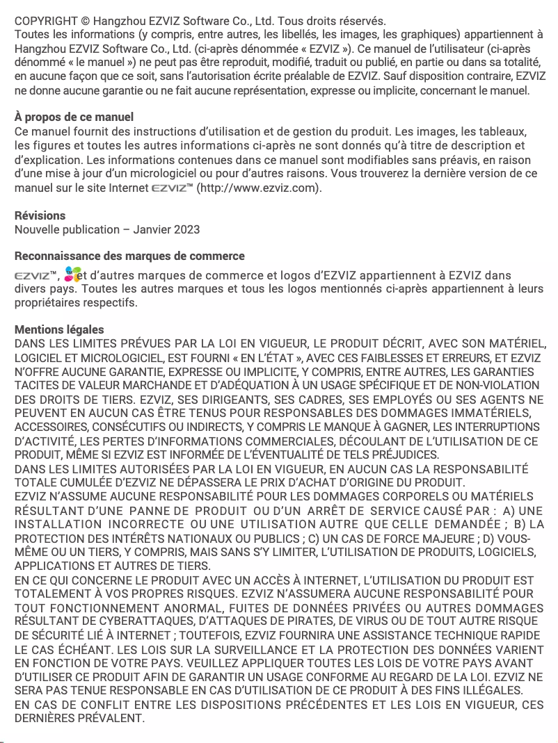 Page 1 de la notice Manuel utilisateur EZVIZ TY1 Pro