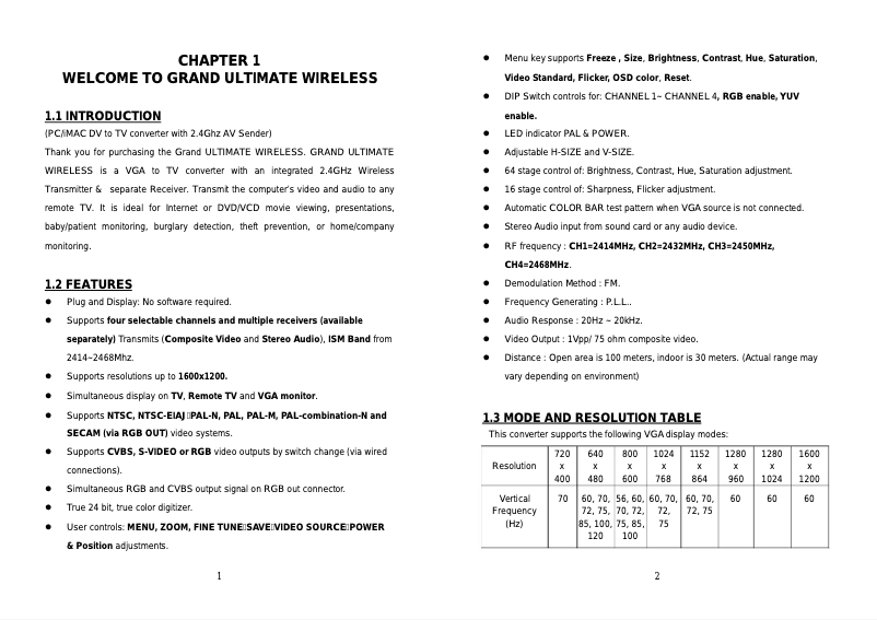 Page n°1 - Manuel utilisateur GrandTec GWB-4000