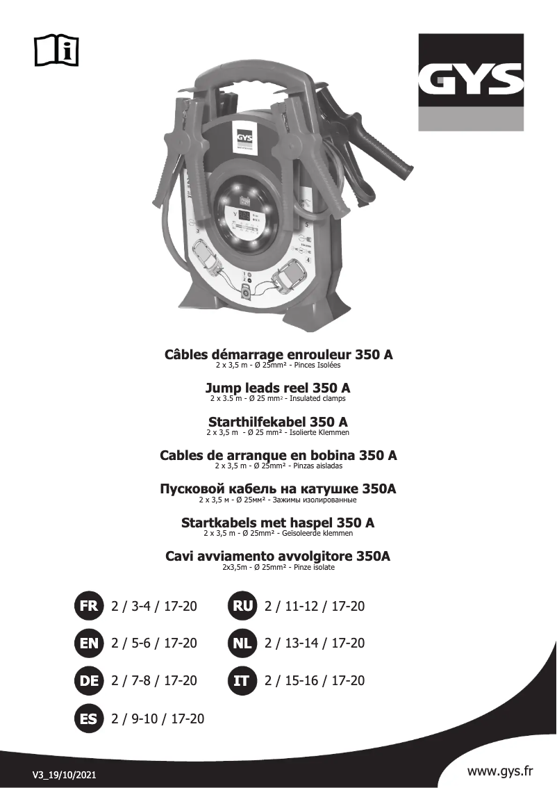 Page 1 de la notice Manuel utilisateur GYS Jump Leads PRO 500A