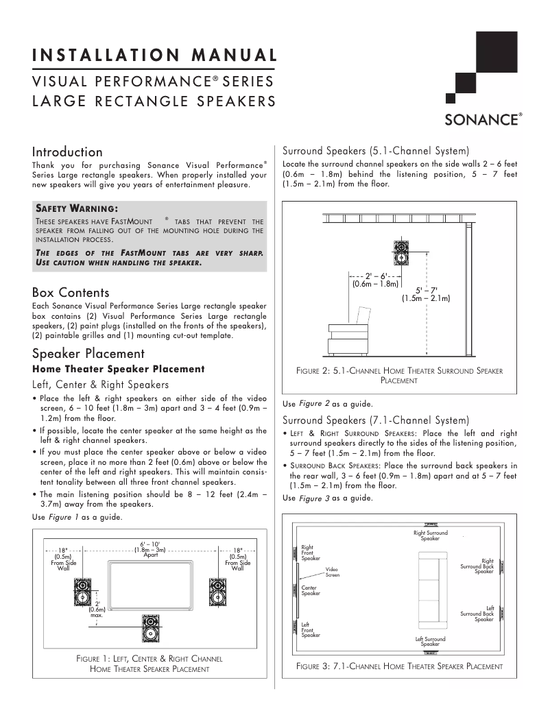 Page 1 de la notice Manuel utilisateur Sonance Visual Performance VP81