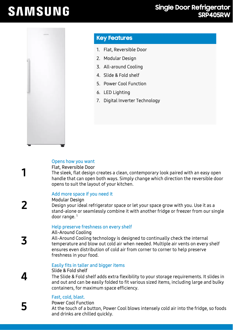 Page 1 de la notice Fiche technique Samsung SRP405RW