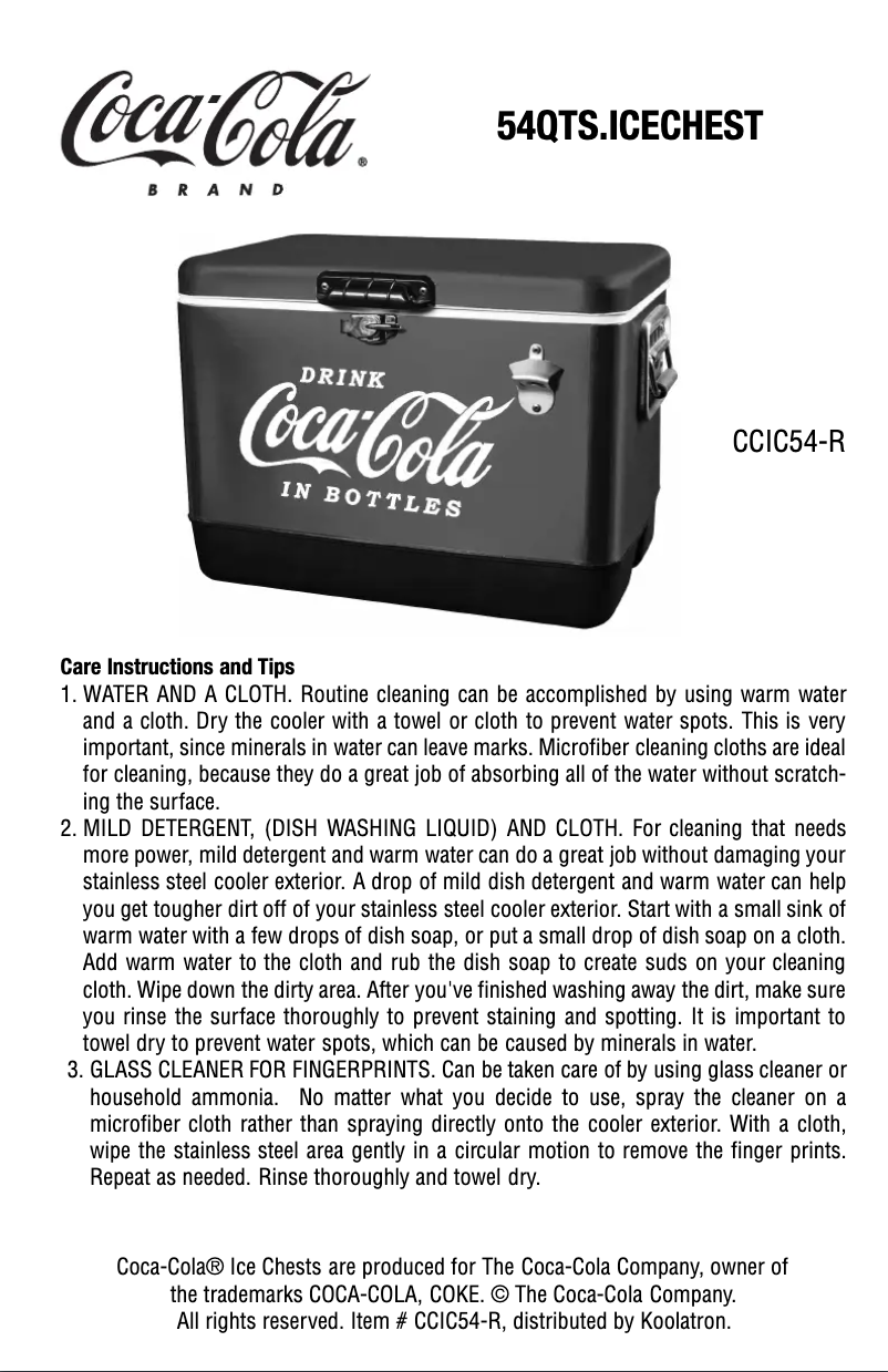 Page 1 de la notice Manuel utilisateur Coca-Cola CCIC54-R