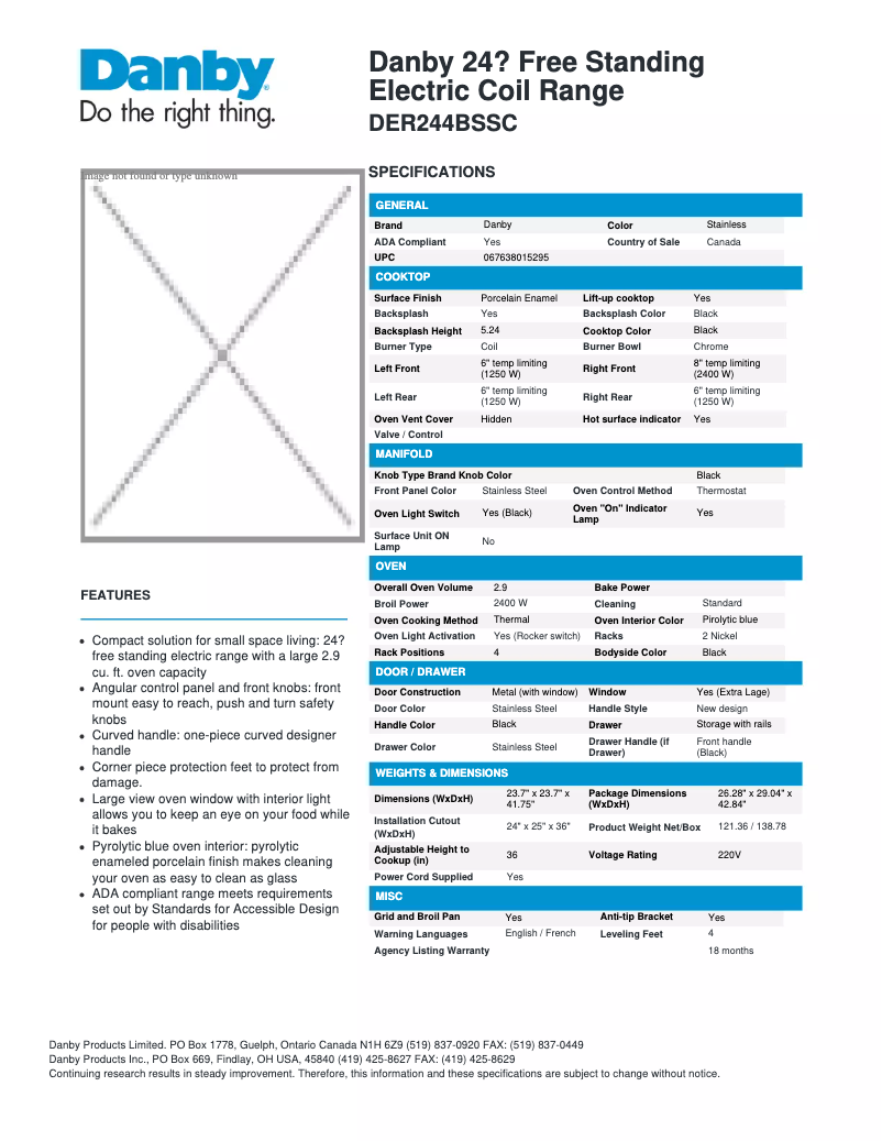 Imagen de la primera página del manual del dispositivo DER244BSSC