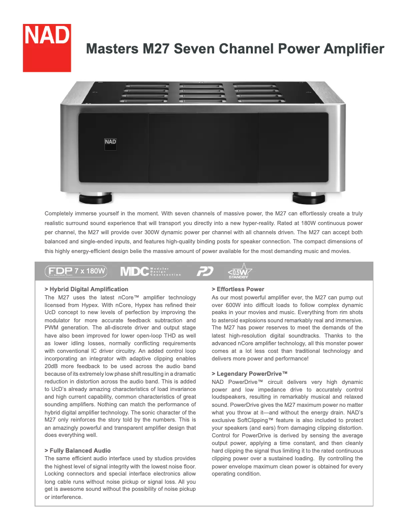 Page 1 de la notice Fiche technique NAD M27