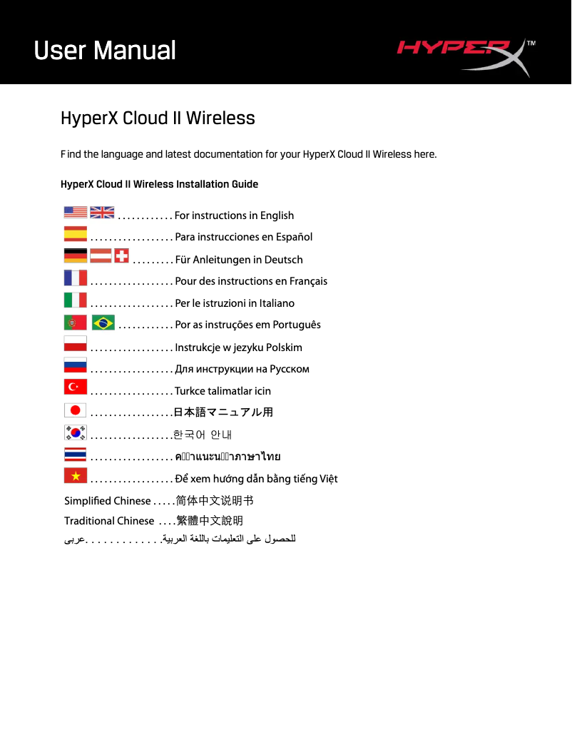 Page n°1 - Manuel utilisateur HyperX Cloud II Wireless
