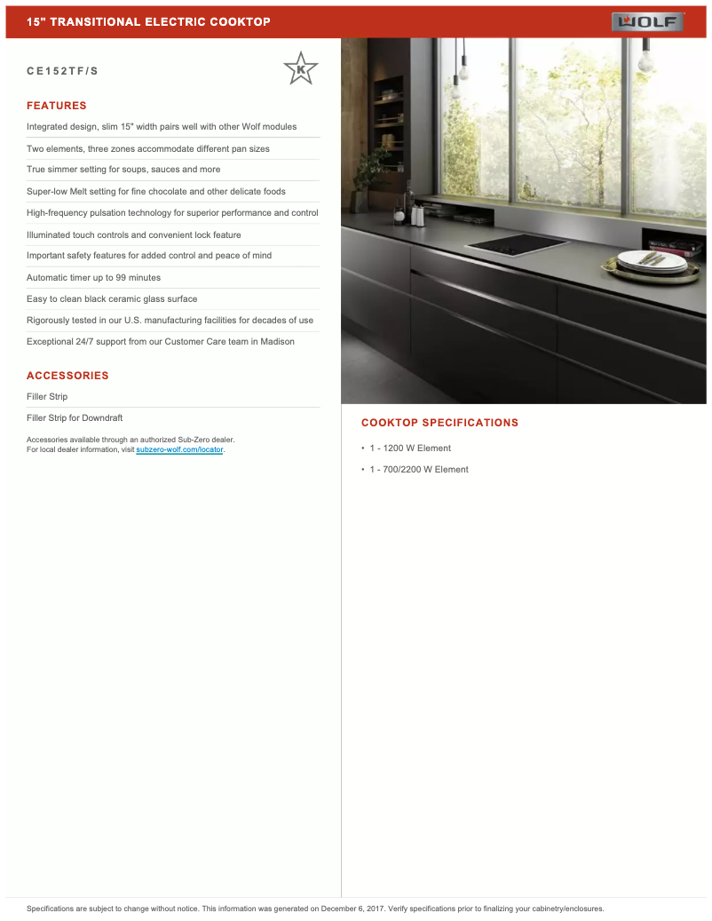 Page 1 de la notice Fiche technique Wolf CE152TF/S