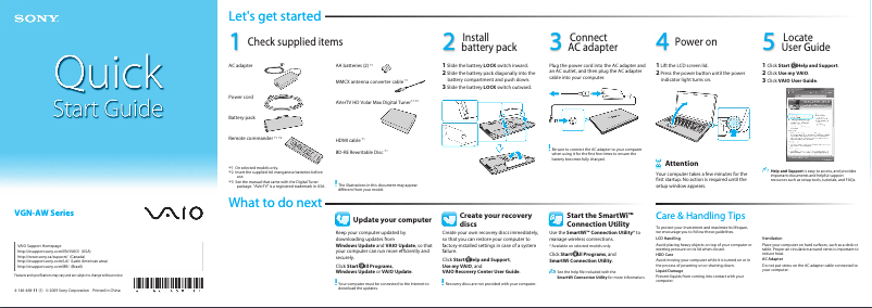 Image de la première page du manuel de l'appareil Vaio VGN-AW390C
