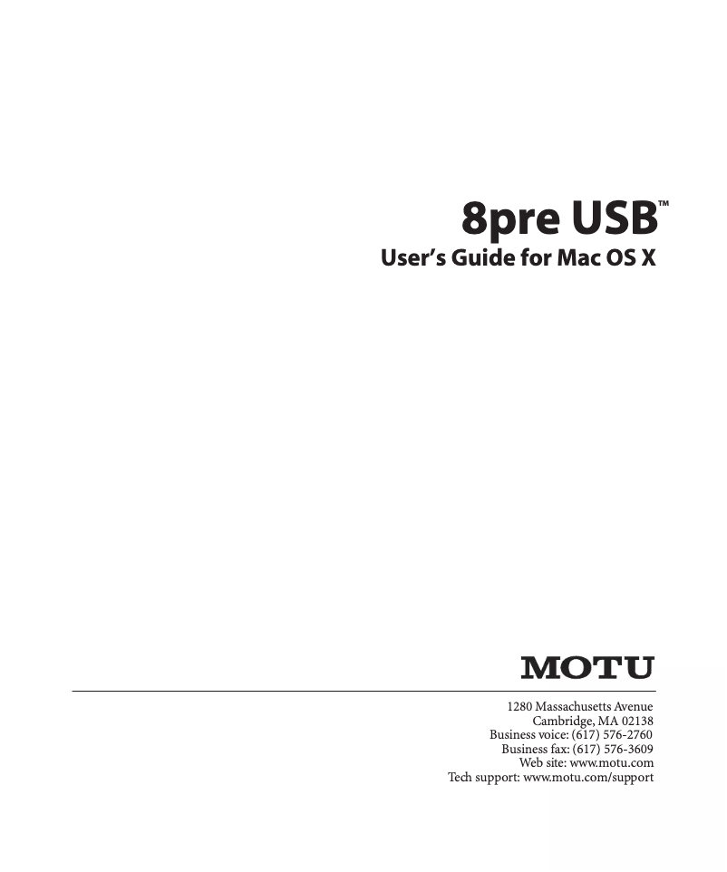 Page 1 de la notice Manuel utilisateur Motu 8Pre USB