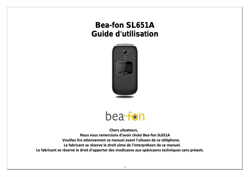Page n°1 - Manuel utilisateur Bea-fon SL651A