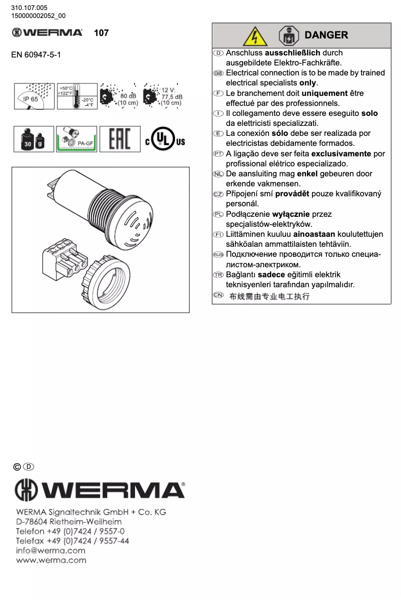 Page 1 de la notice Manuel utilisateur Werma 107.010.60