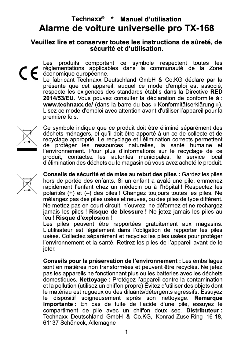 Image de la première page du manuel de l'appareil TX-168