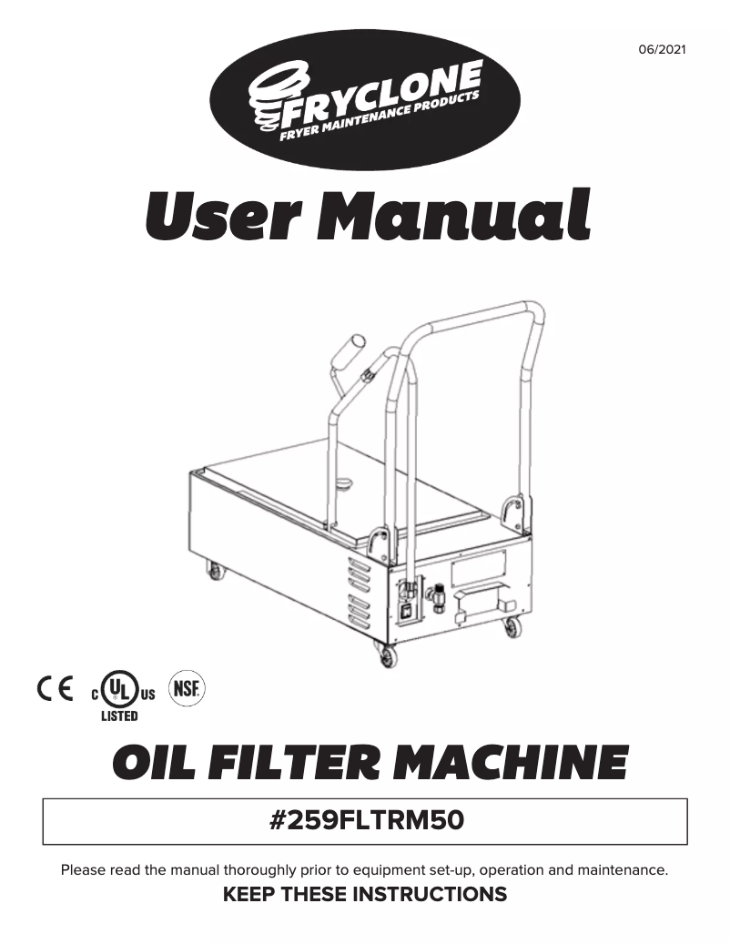 Page n°1 - Manuel utilisateur Fryclone 259FLTRM50