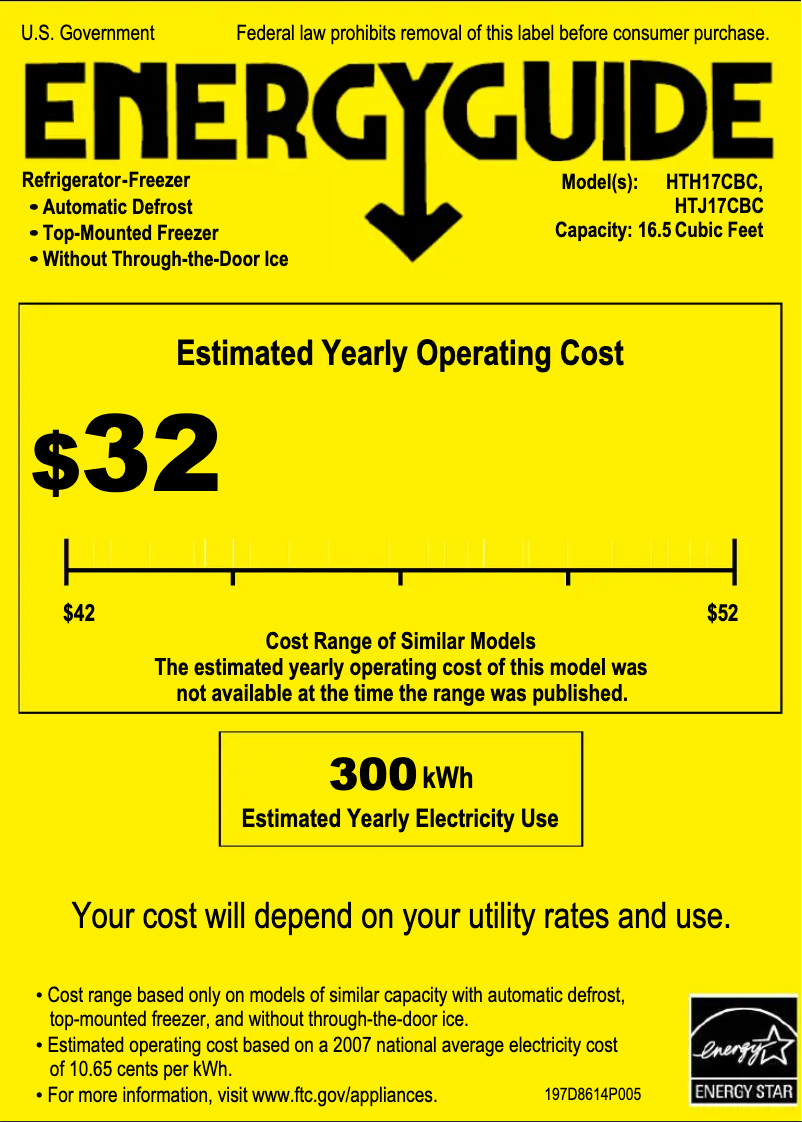 Page 1 de la notice Label énergétique Hotpoint HTH17CBCBB