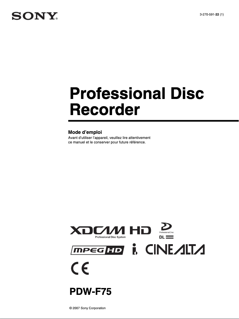 Page n°1 - Manuel utilisateur Sony PDW-F75