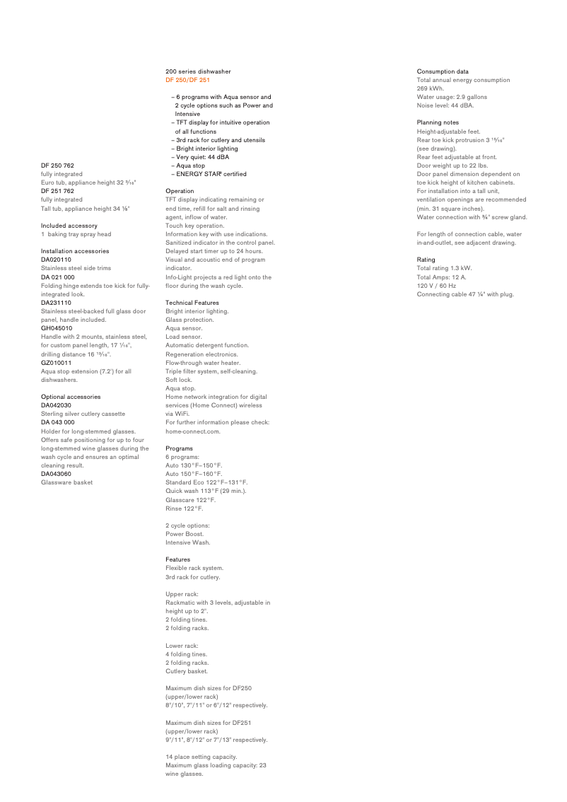 Page 1 de la notice Fiche technique Gaggenau DF251762