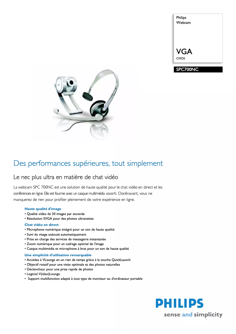 Page 1 de la notice Fiche technique Philips SPC700NC