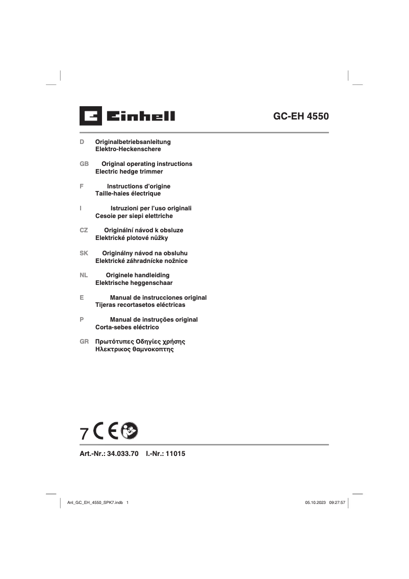 Page 1 de la notice Manuel utilisateur Einhell GC-EH 4550
