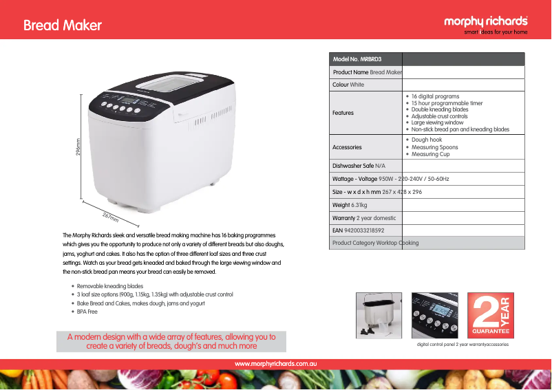 Page 1 de la notice Fiche technique Morphy Richards MRBRD3