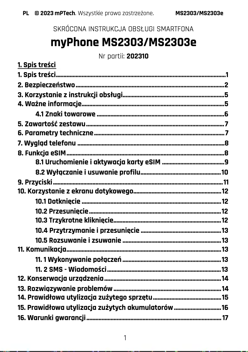 Page 1 de la notice Manuel utilisateur myPhone N23