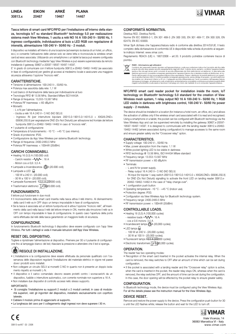 Página 1 del manual Instrucciones / montaje Vimar 14467.SL
