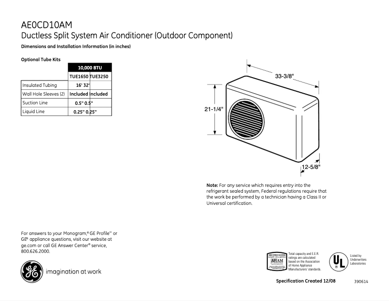 Page n°1 - Fiche technique GE AE0CD10AM
