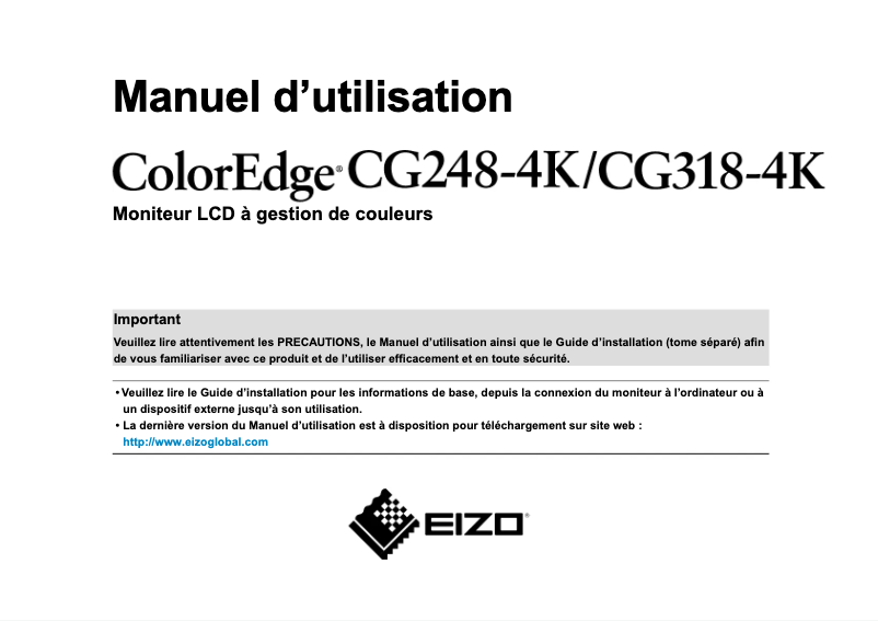 Page 1 de la notice Manuel utilisateur Eizo CG318-4K