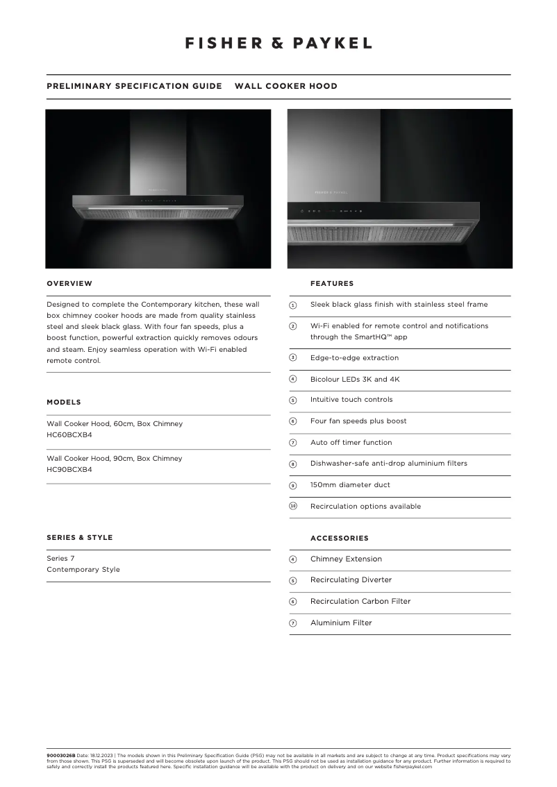 Page 1 de la notice Fiche technique Fisher & Paykel HC90BCXB4