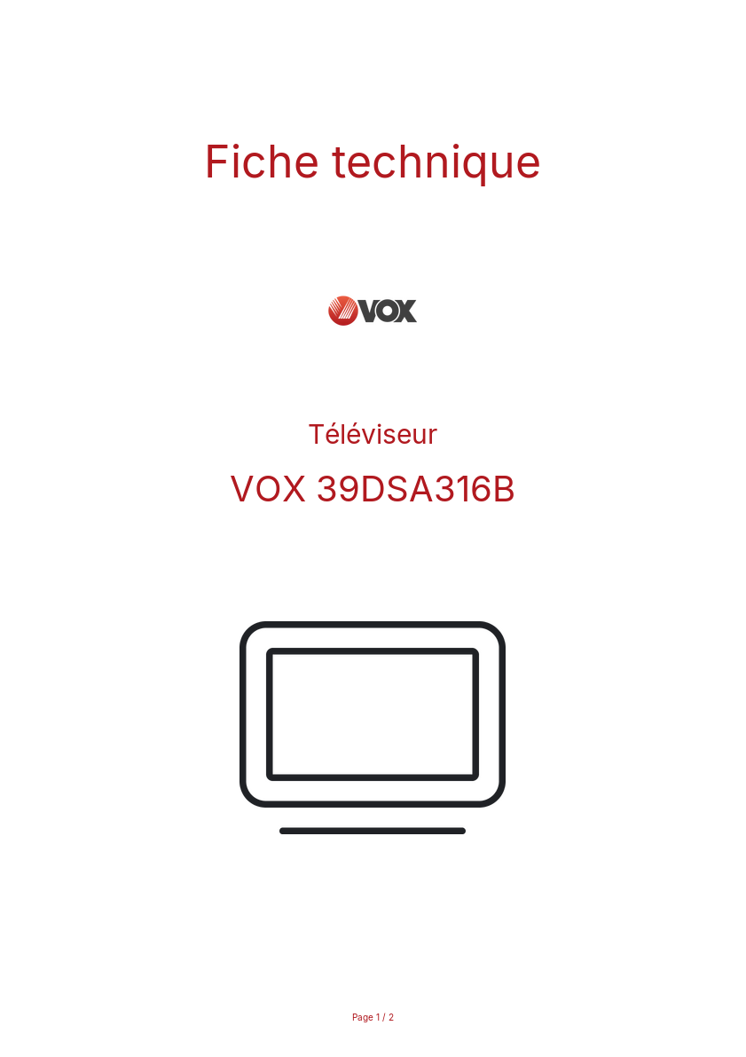 Page n°1 - Fiche technique VOX 39DSA316B