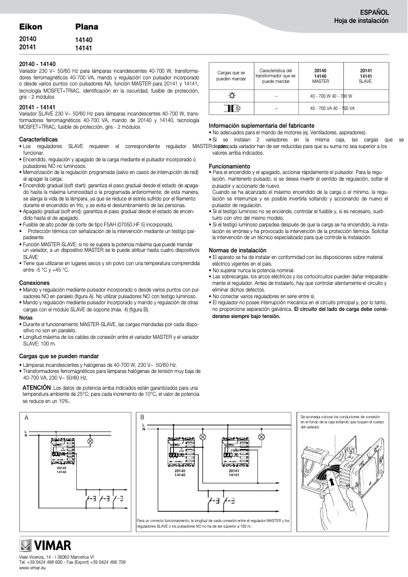 Page n°1 - Manuel utilisateur Vimar 14140