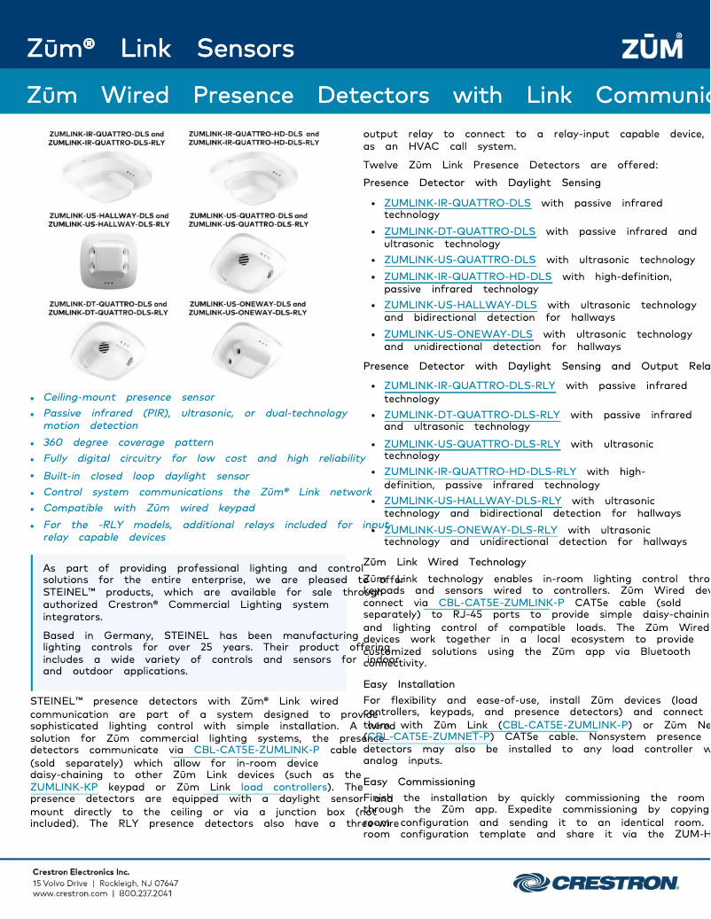 Page n°1 - Fiche technique Crestron ZUMLINK-IR-QUATTRO-HD-DLS