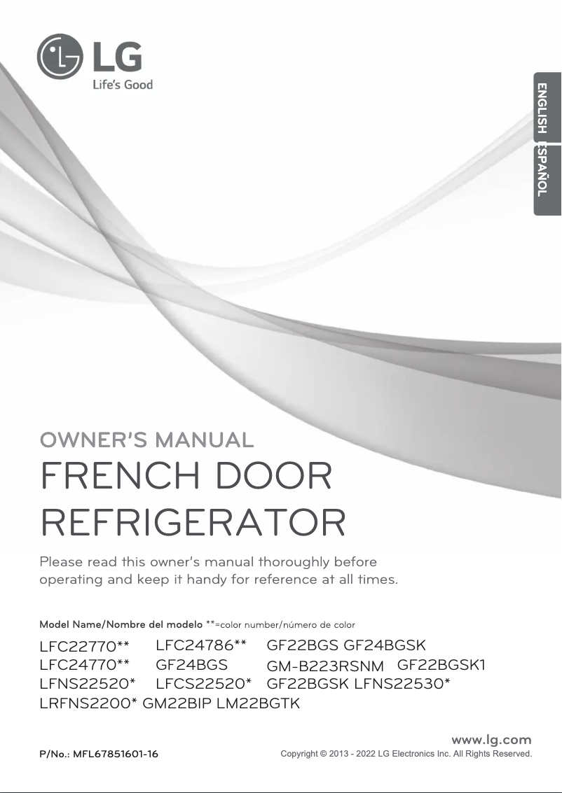 Page 1 de la notice Manuel utilisateur LG LFC24770SW